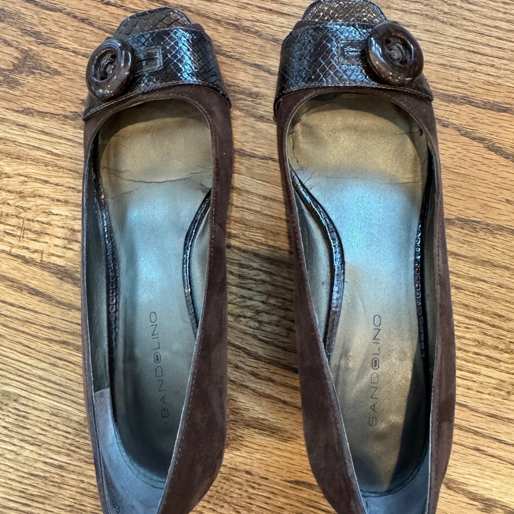 Bandolino Dark Brown Peep Toe Wedge Heels Size 7 1/2
